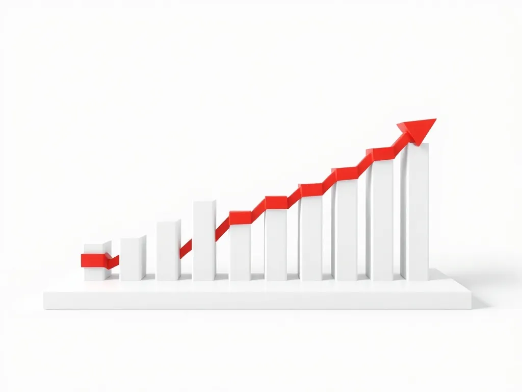 A clean, professional 3D financial bar chart showing growth,