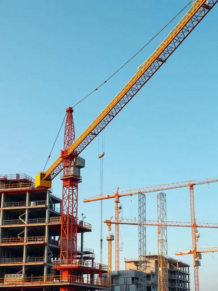 Construction site crane, industrial growth, economic develop